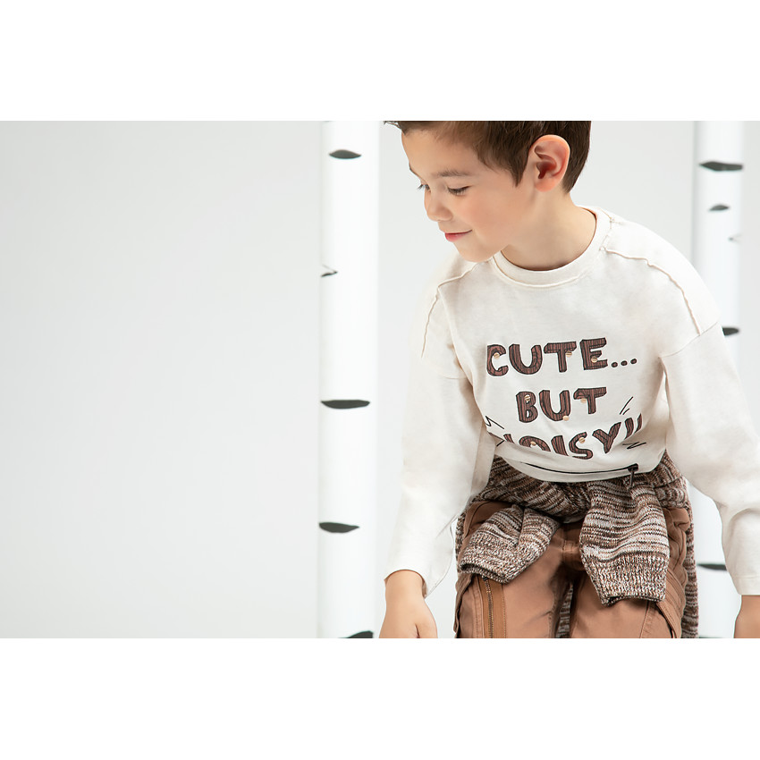 Tee-shirt manches courtes en jersey chiné avec zip et inscription printée 