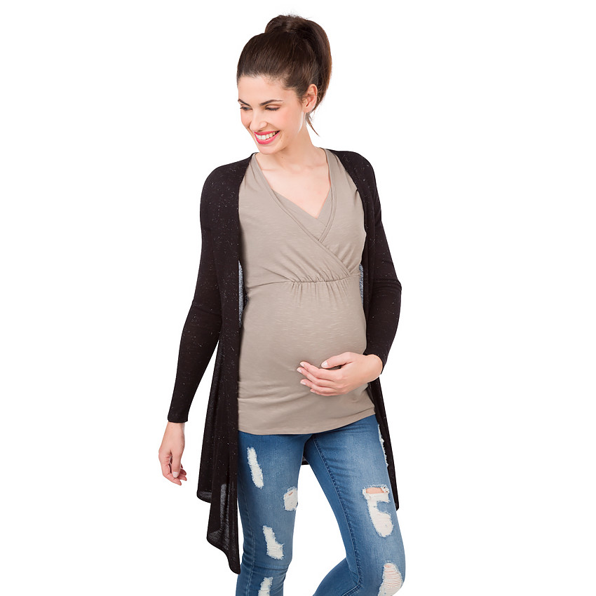 Gilet long de grossesse avec fils brillants mélangés 