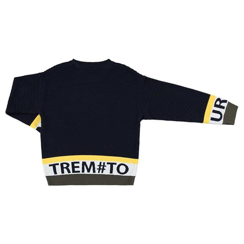 Junior - Pull en tricot ottoman avec badges et inscriptions en jacquard 