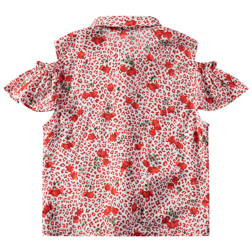 Chemisier à épaules ajourées imprimé léopard et cerises all-over 