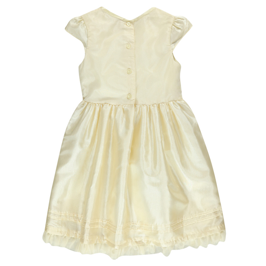 Robe manches courtes effet satiné avec tulle et sequins 