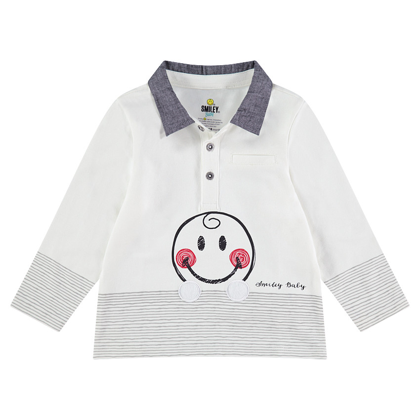 Polo manches longues avec col chambray et print Smiley 