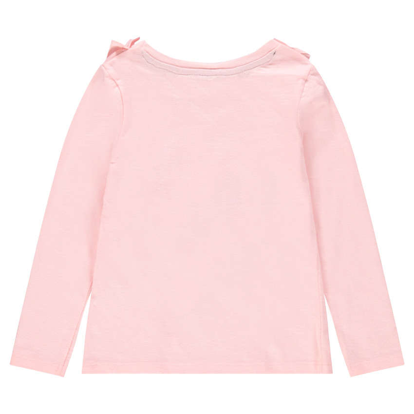 Tee-shirt manches longues en jersey avec oiseau brodé et ruchés 