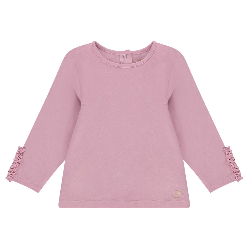 Tee-shirt manches longues uni avec ruché au bout des manches 