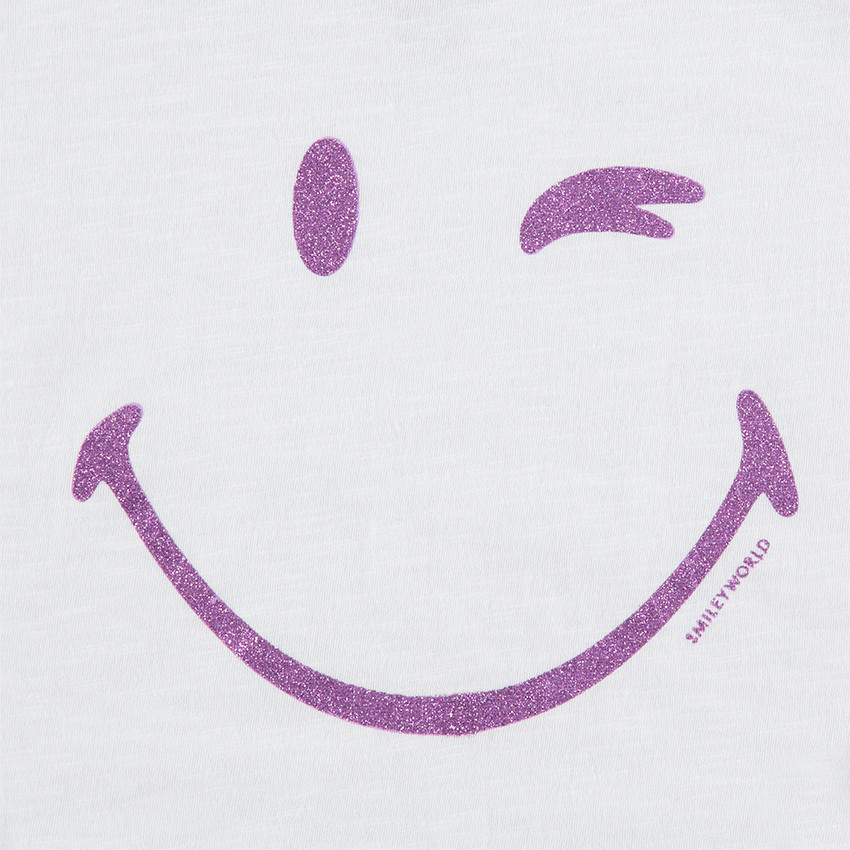 Tee-shirt manches courtes forme boîte print Smiley à paillettes 