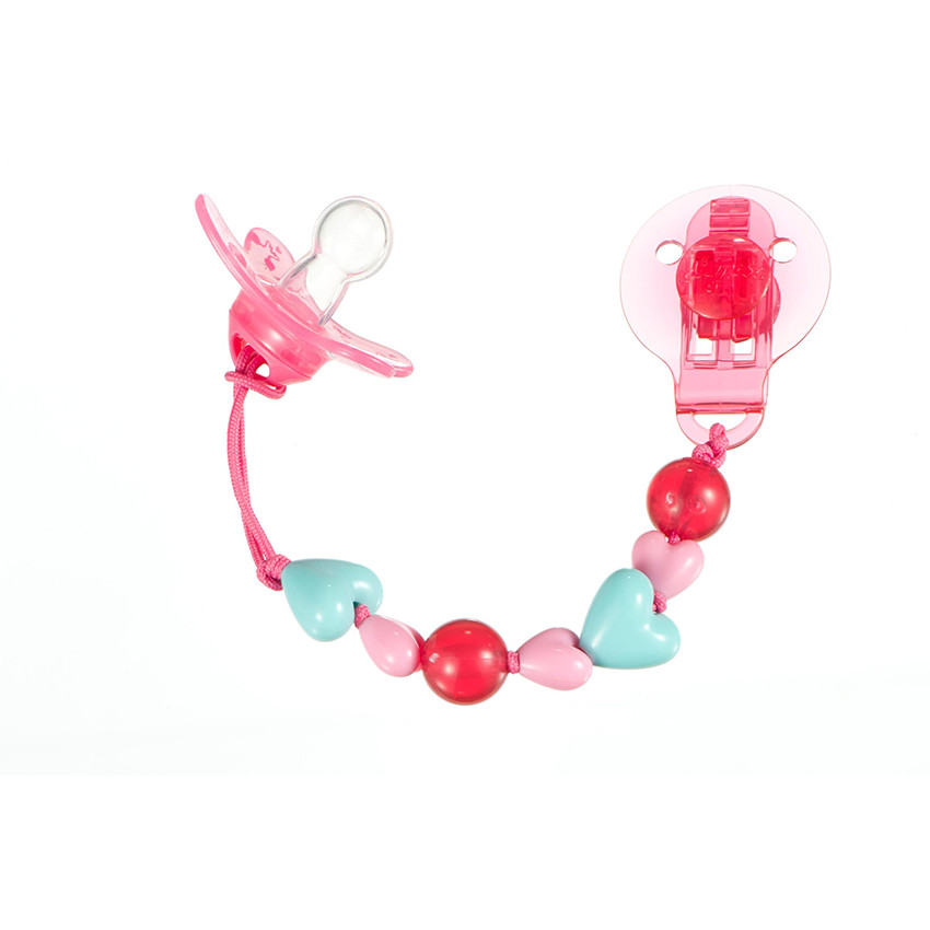 Attache sucette coeur - Rose 