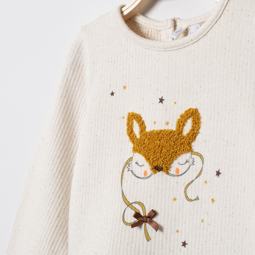 Robe manches longues motif renard en bouclette et étoiles 
