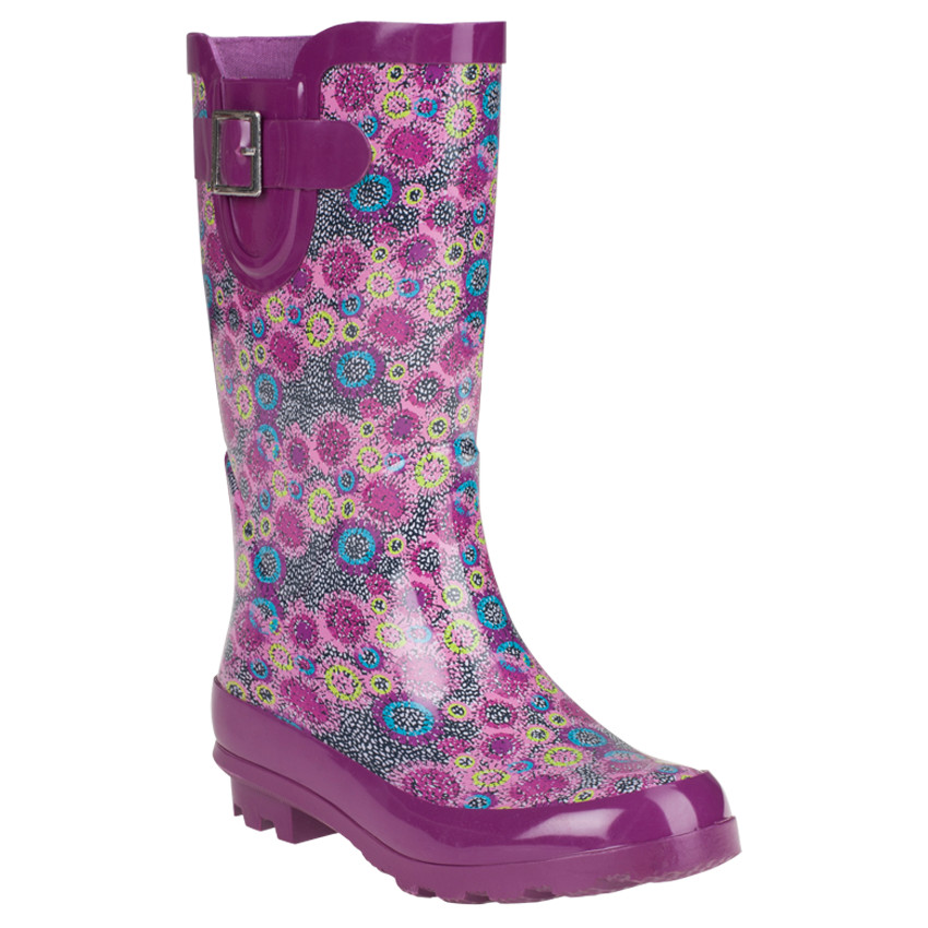 Bottes de pluie coloris prune imprimées fleuries 