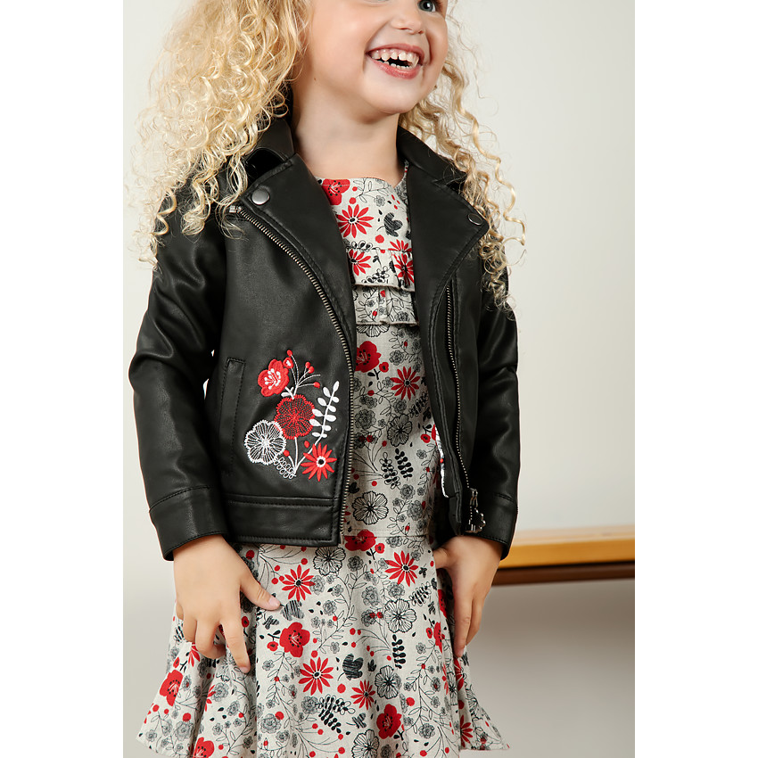 Perfecto en simili cuir avec fleurs brodées 