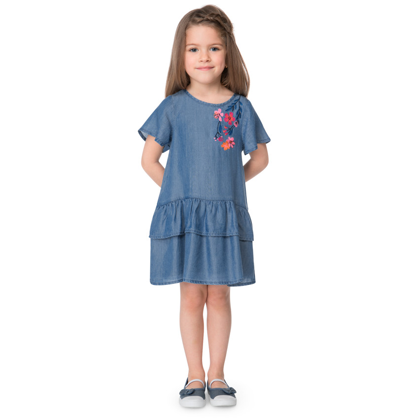 Robe volantée en Tencel avec fleurs brodées 