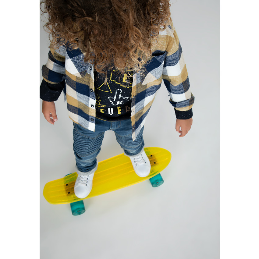 Chemise manches longues à carreaux contrastés avec poches 