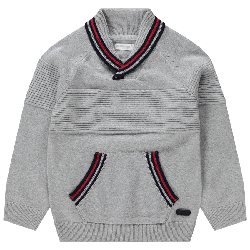 Pull en tricot avec col châle et poche kangourou 