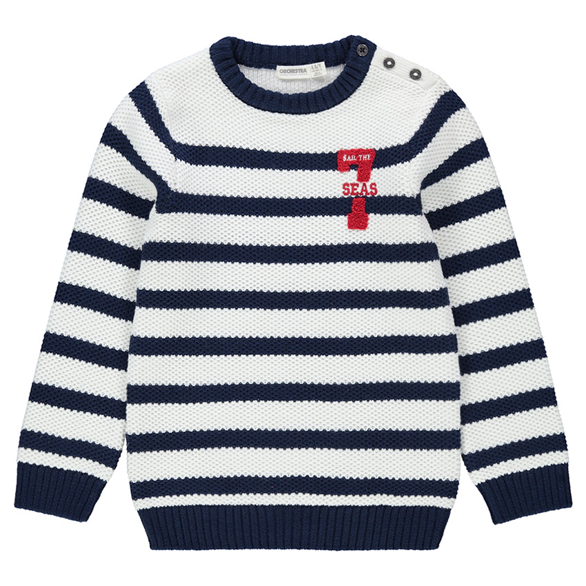 Pull en tricot esprit marinière avec chiffre en bouclette 