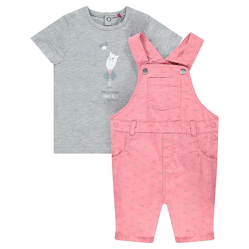 Ensemble salopette imprimée et tee-shirt avec print chat 