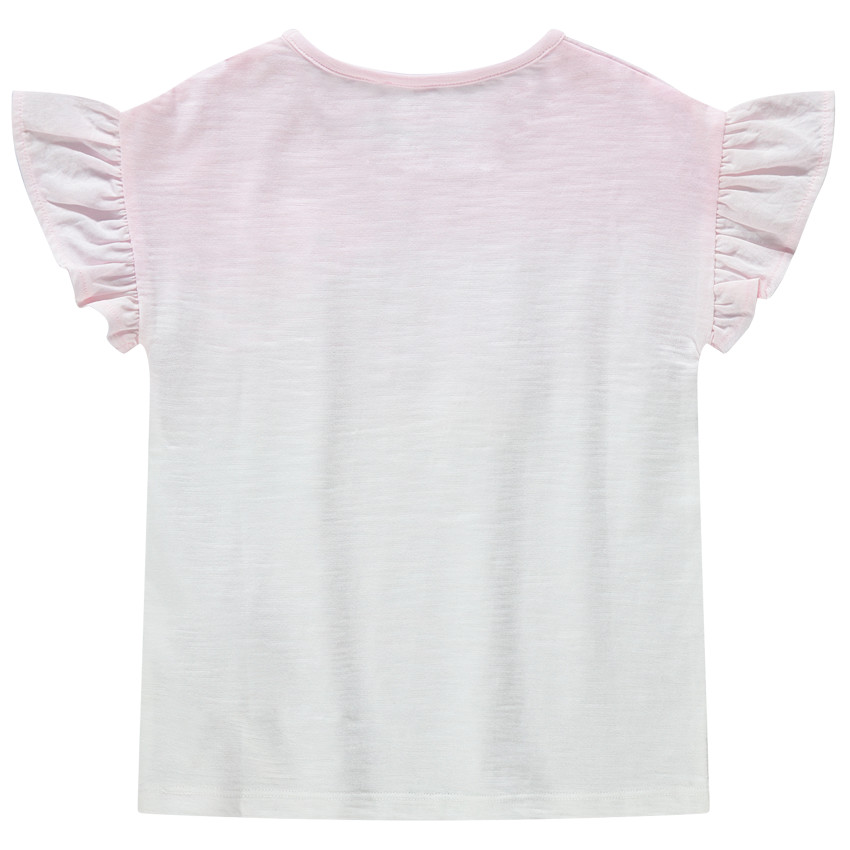 Tee-shirt manches courtes en jersey effet tie and dye avec oiseau printé et pompons 