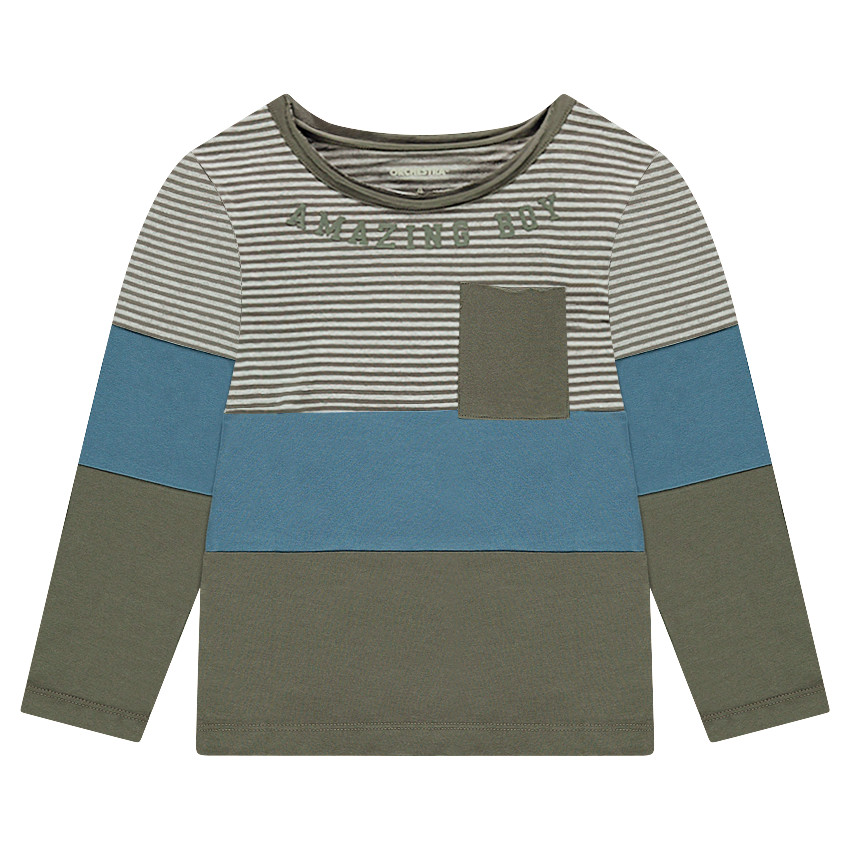 Tee-shirt manches longues en jersey avec rayures et poche 