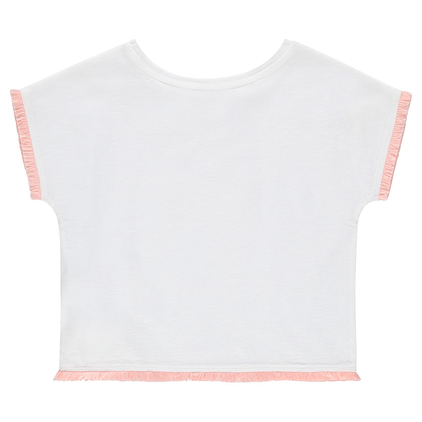 Tee-shirt manches courtes avec finitions fantaisie et oiseau printé 