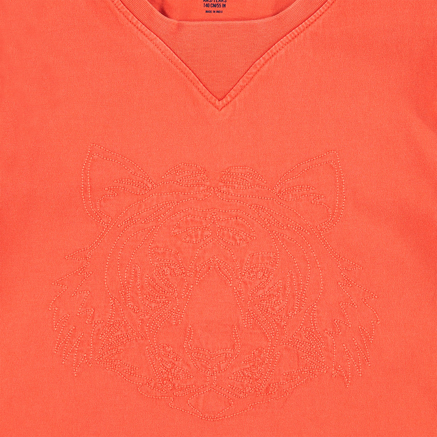 Junior - Tee-shirt manches longues en jersey avec tigre brodé sur le devant 