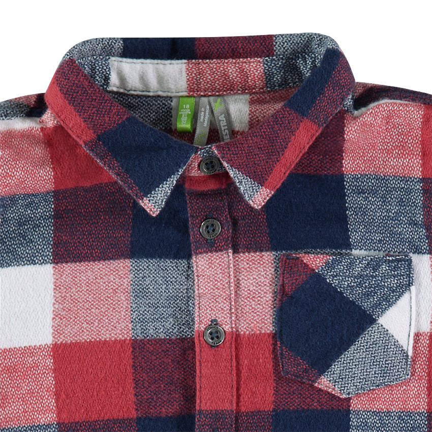 Chemise manches longues en flanelle à carreaux contrastés 