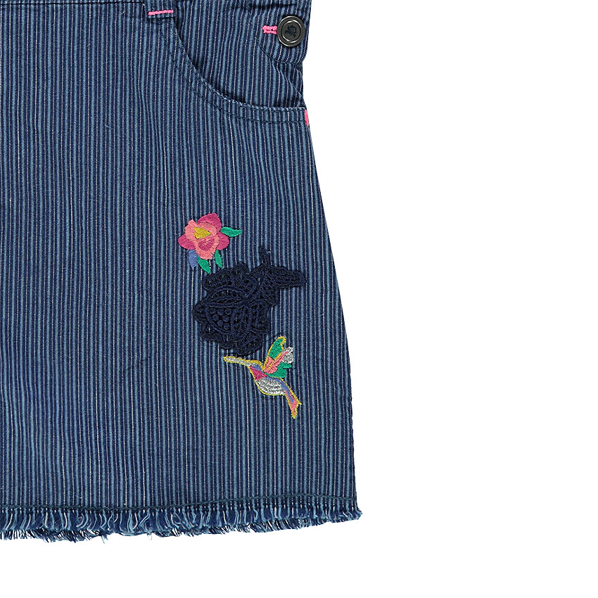 Robe style salopette en toile de coton rayée avec broderies 