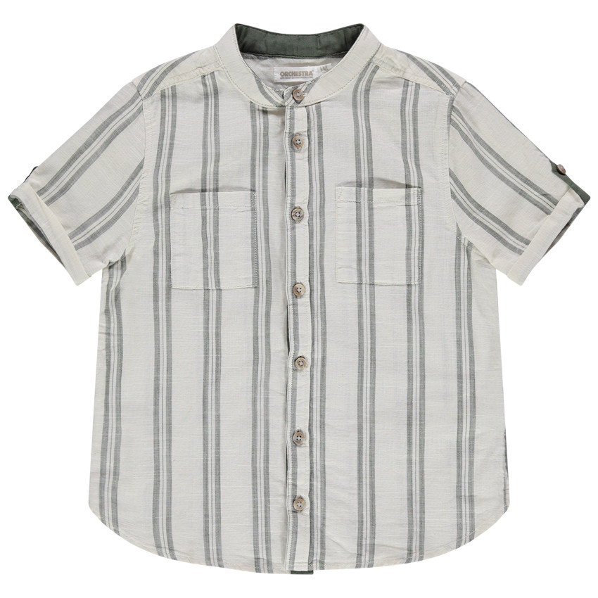 Chemise manches coutes à rayures et poches 