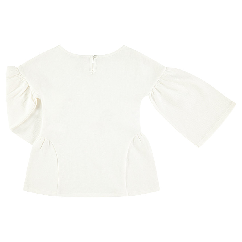 Tunique volantée en maille avec cerf printé et fleurs brodées 