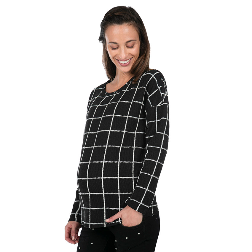 Sweat de grossesse en molleton fantaisie à carreaux  