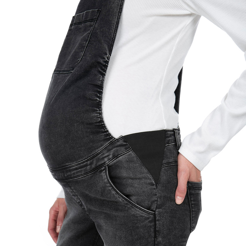 Salopette de grossesse en jeans effet used avec élastiques 