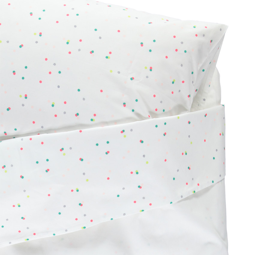 Set housse de couette et taie d'oreiller à pois et maisons printés 