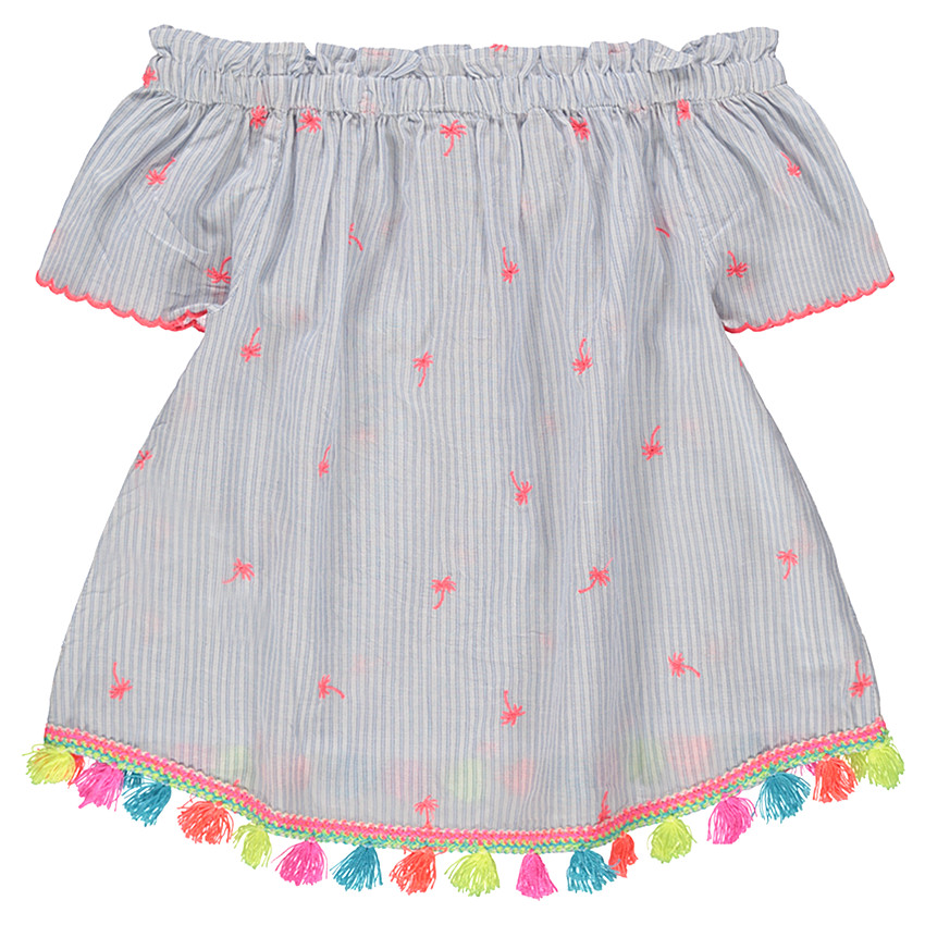 Top rayé à épaules ajourées avec palmiers et pompons 