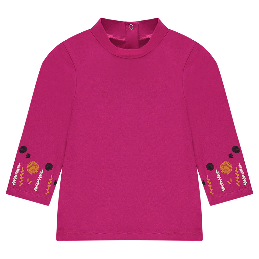 Sous-pull uni col cheminée avec broderies sur les manches 