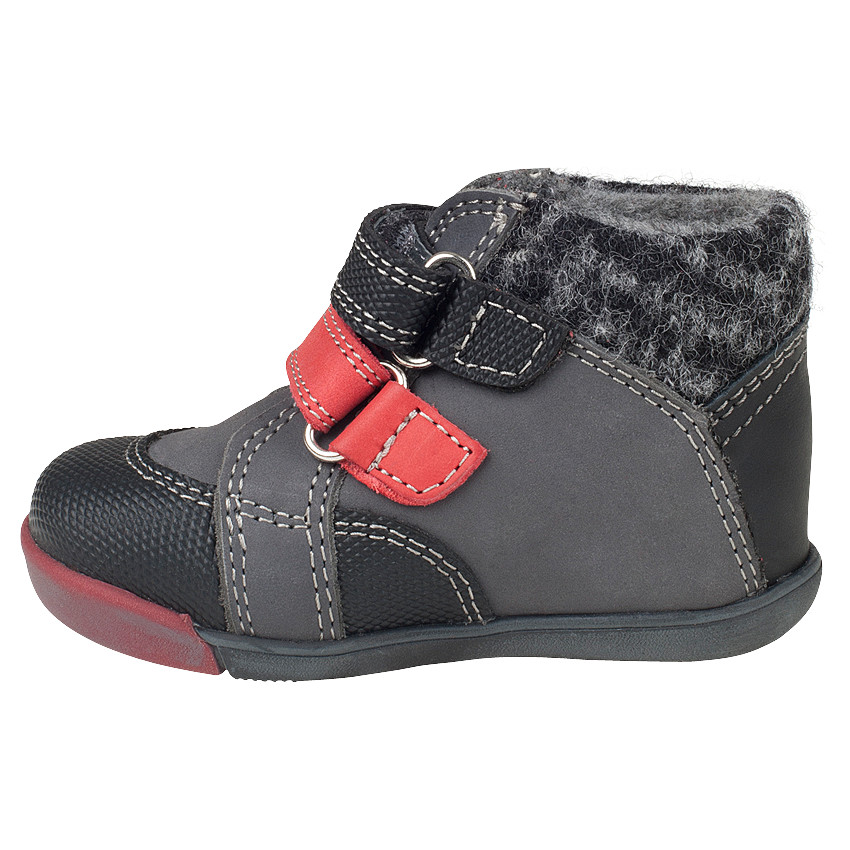 Bottillons en cuir à scratchs avec fausse fourrure 