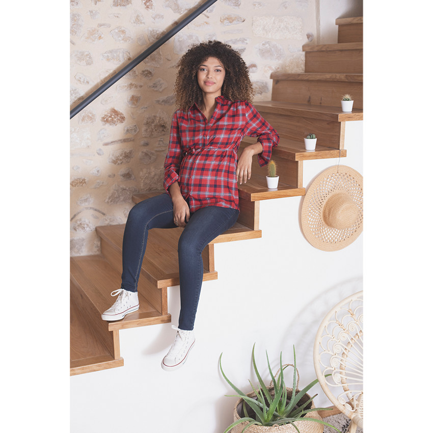 Chemise manches longues de grossesse à carreaux 