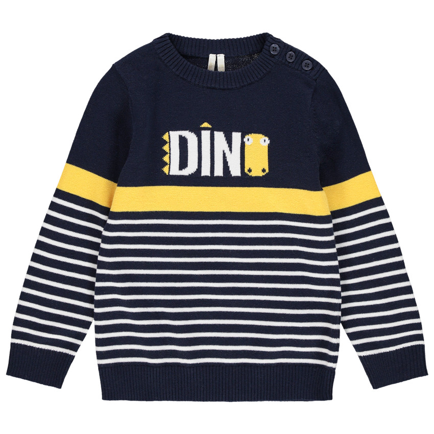 Pull en tricot à rayures et message en jacquard 