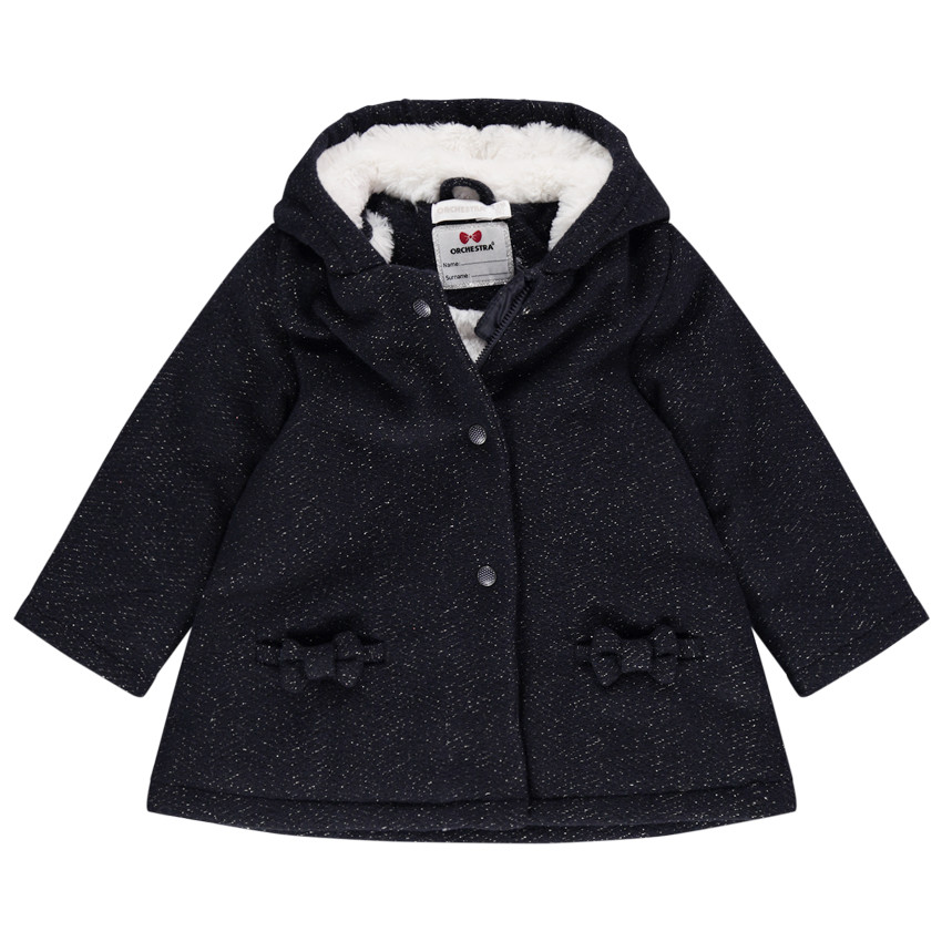 Manteau en drap de laine doublé sherpa à noeuds 