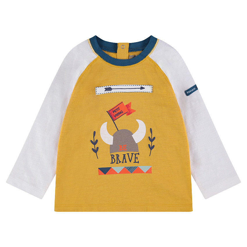 Tee-shirt manches longues bicolore avec print casque de viking 