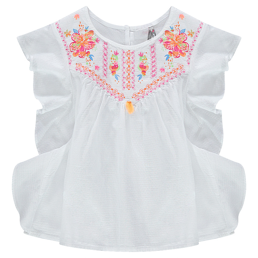 Tunique manches courtes volantée avec motifs brodés 