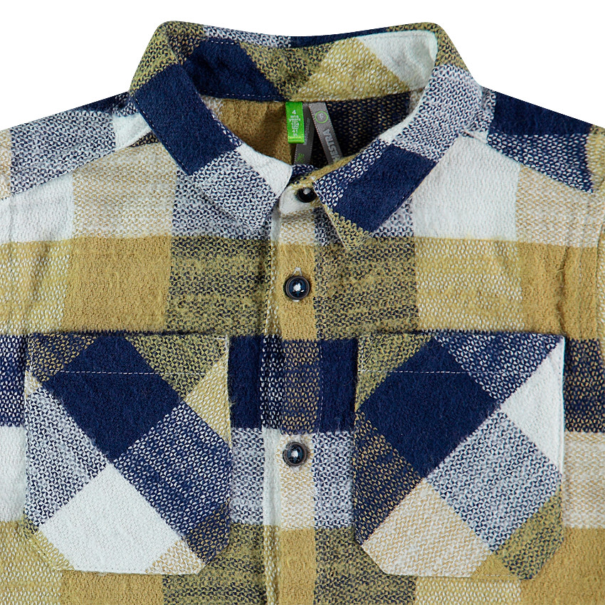 Chemise manches longues à carreaux contrastés avec poches 