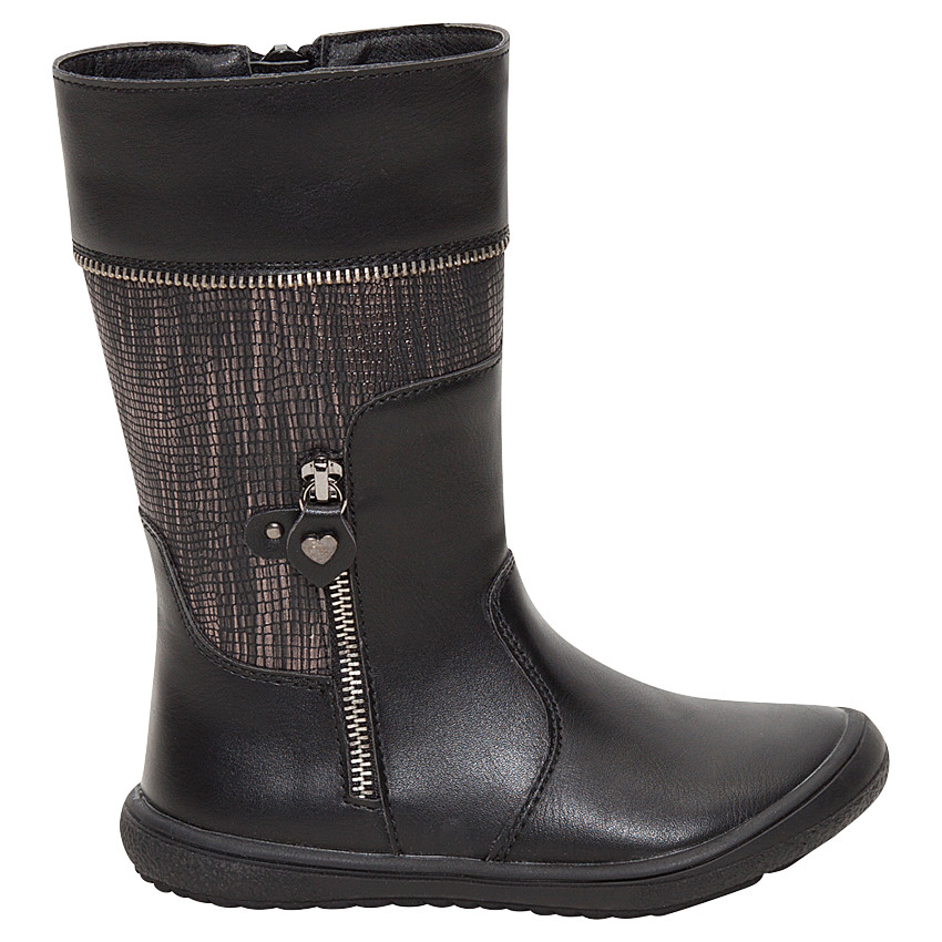 Bottes noires à zip et empiècement fantaisie 