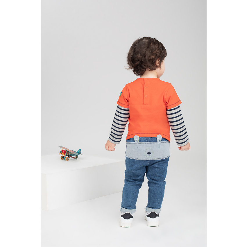 Tee-shirt manches longues effet 2 en 1 avec rayures et print 