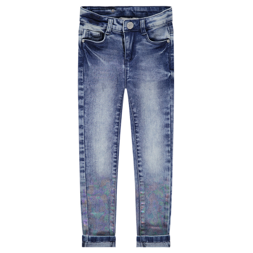Junior - Jeans effet used avec enduction arc-en-ciel 