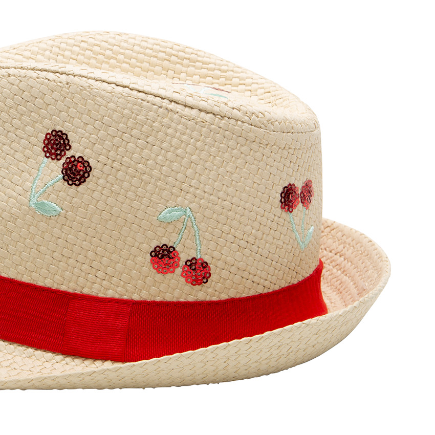 Borsalino effet paille avec cerises brodées 