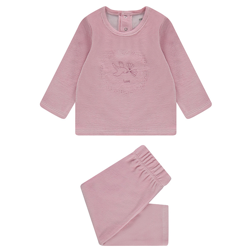 Pyjama en velours avec oiseau printé 