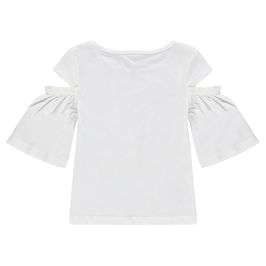 Tee-shirt manches courtes à épaules ajourées et fleurs printées 