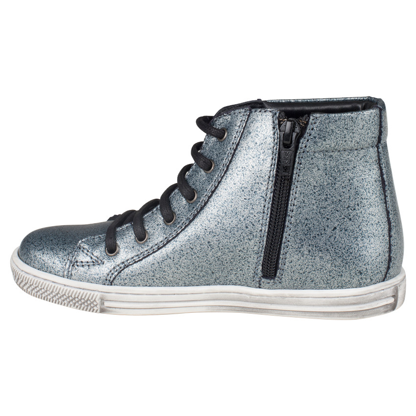 Bottillons en cuir effet métallisé avec strass à zip et lacets  