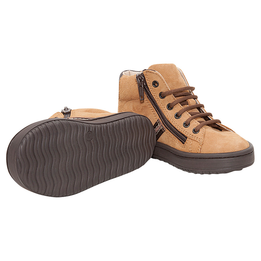 Bottillons en cuir camel à lacets et zip 