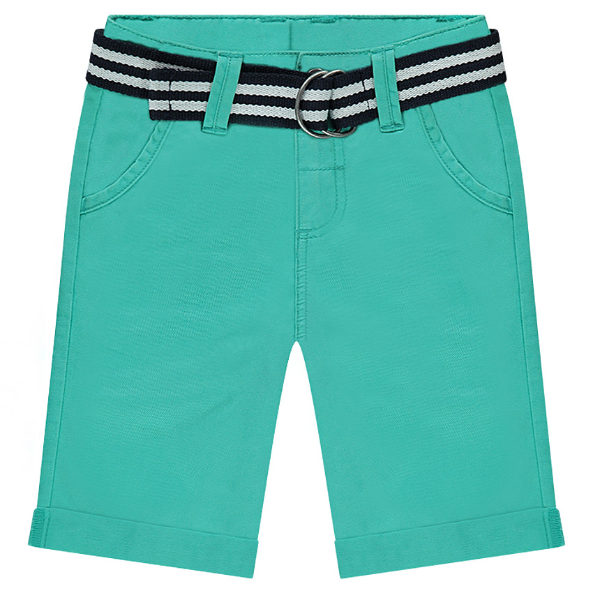 Bermuda en twill uni avec ceinture rayée amovible 