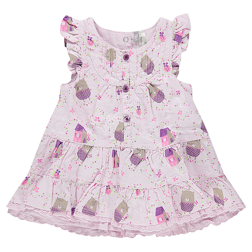 Robe manches courtes volantée avec oursons all-over 