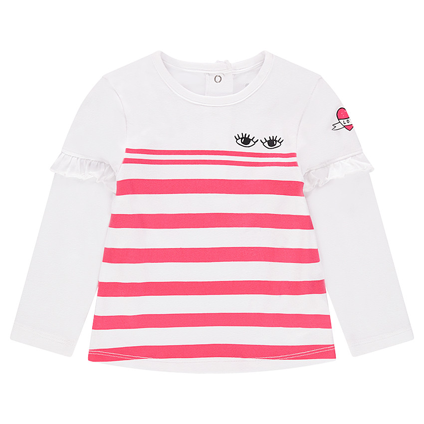 Tee-shirt manches longues en jersey avec rayures et volant sur les manches 