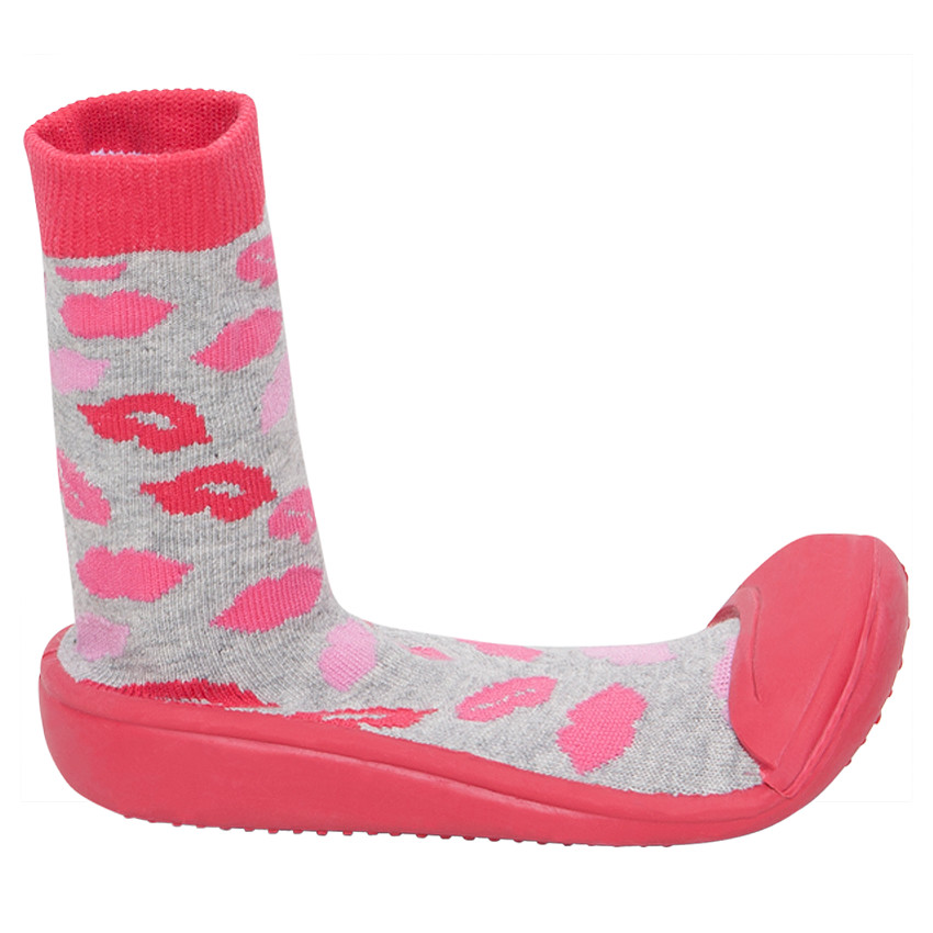 Chaussons chaussettes imprimés bouches et semelle en gomme 